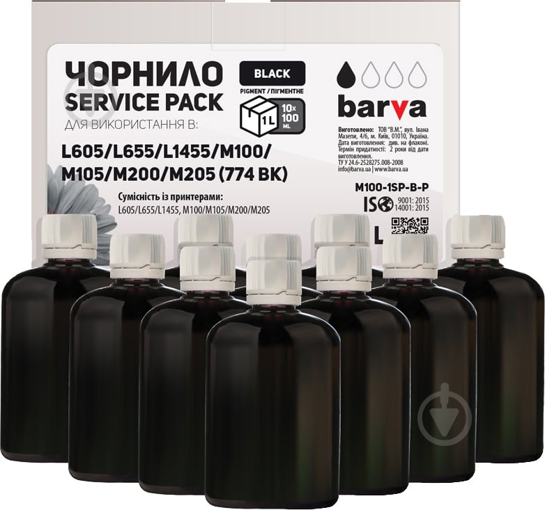 Чорнило BARVА Epson 774 BK спеціальні 10x100 мл Service Pack (M100-1SP-B-P) black - фото 1