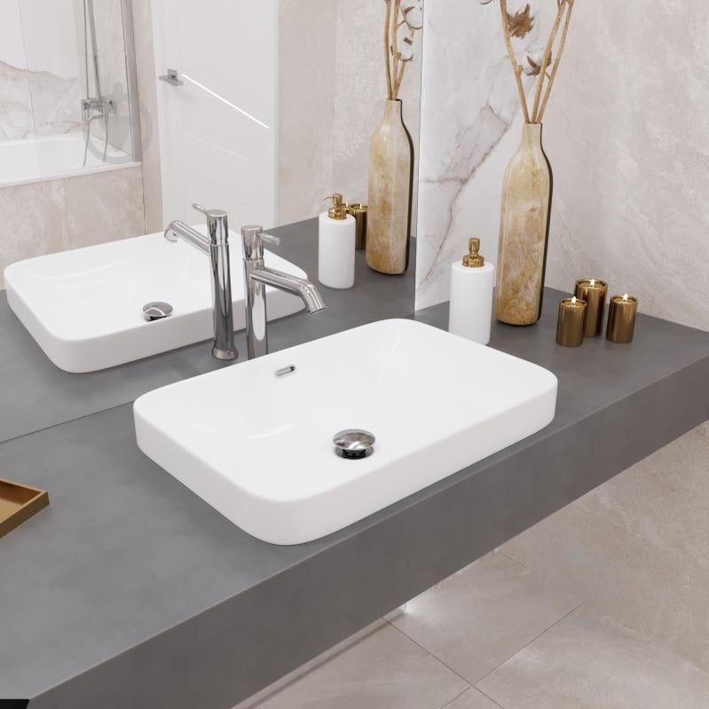 Умивальник Helmken 44156000 2 в 1: прямокутний 56 см, перелив із донним клапаном Сlick-clack, білий матовий - фото 11