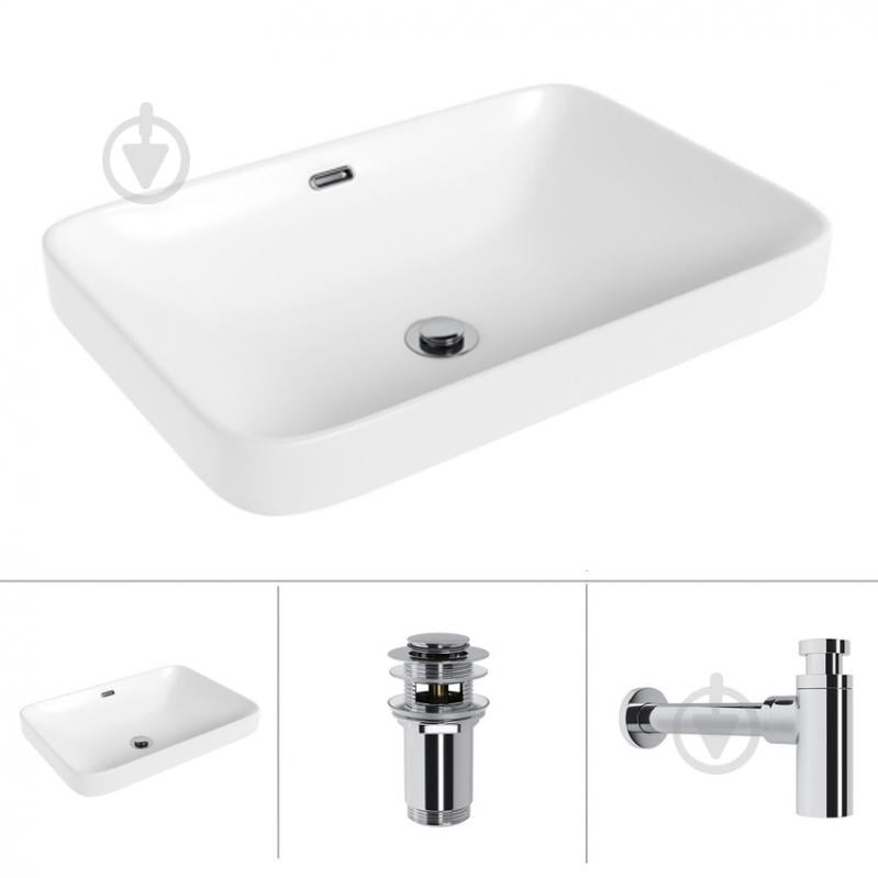 Умивальник Helmken 44156000 3 в 1: прямокутний 56 см, перелив, із сифоном і донним клапаном Сlick-clack, хром - фото 1 Умивальник Helmken 44156000 3 в 1: прямокутний 56 см, перелив, із сифоном і донним клапаном Сlick-clack, хром - фото 1