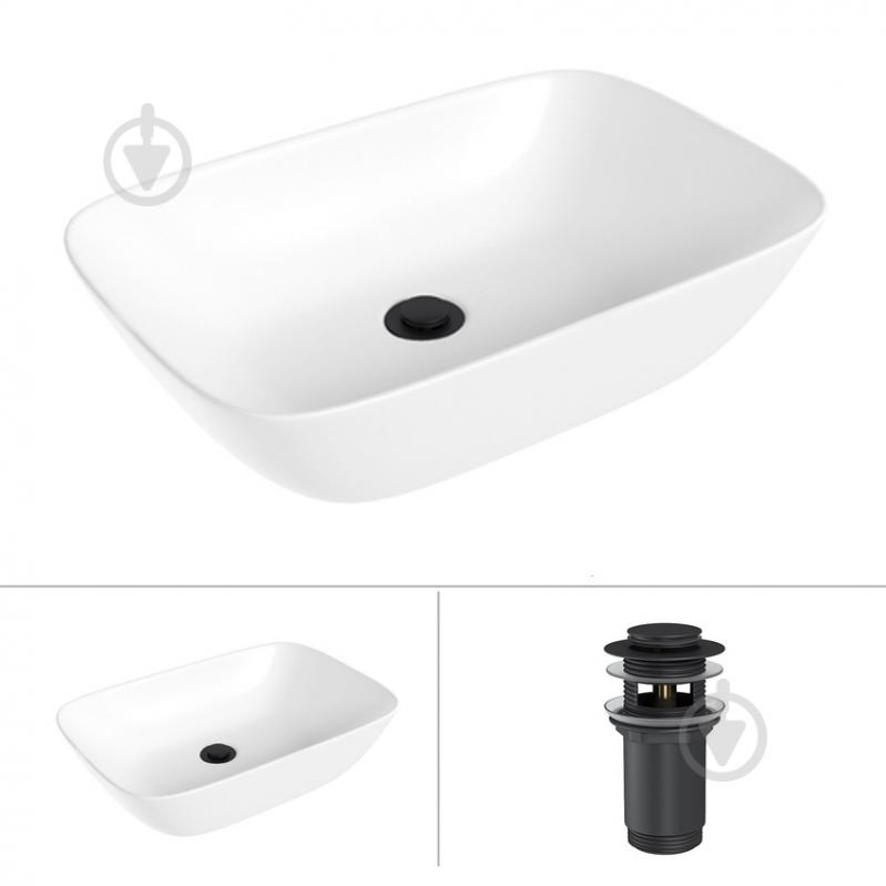 Умывальник Helmken 45450000 2 в 1: прямоугольный 50,5 см с донным клапаном Сlick-clack, черный матовый - фото 1