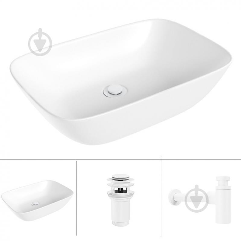 Умывальник Helmken 45450000 3 в 1: прямоугольный 50,5 см, с сифоном и донным клапаном Сlick-clack, белый матовый - фото 1 Умывальник Helmken 45450000 3 в 1: прямоугольный 50,5 см, с сифоном и донным клапаном Сlick-clack, белый матовый - фото 1