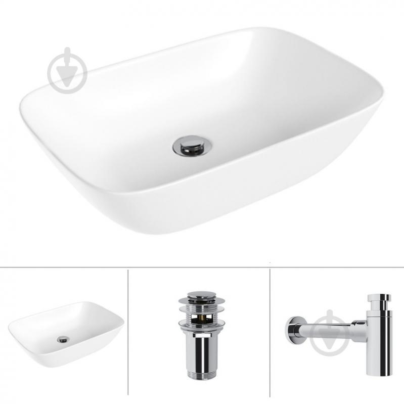 Умывальник Helmken 45450000 3 в 1: прямоугольный 50,5 см, с сифоном и донным клапаном Сlick-clack, хром - фото 1