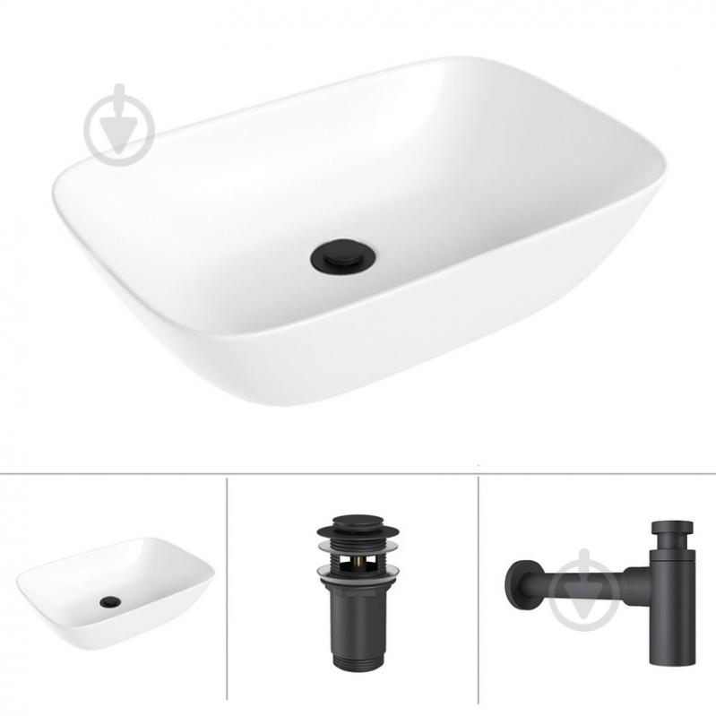 Умывальник Helmken 45450000 3 в 1: прямоугольный 50,5 см, с сифоном и донным клапаном Сlick-clack, черный матовый - фото 1 Умывальник Helmken 45450000 3 в 1: прямоугольный 50,5 см, с сифоном и донным клапаном Сlick-clack, черный матовый - фото 1