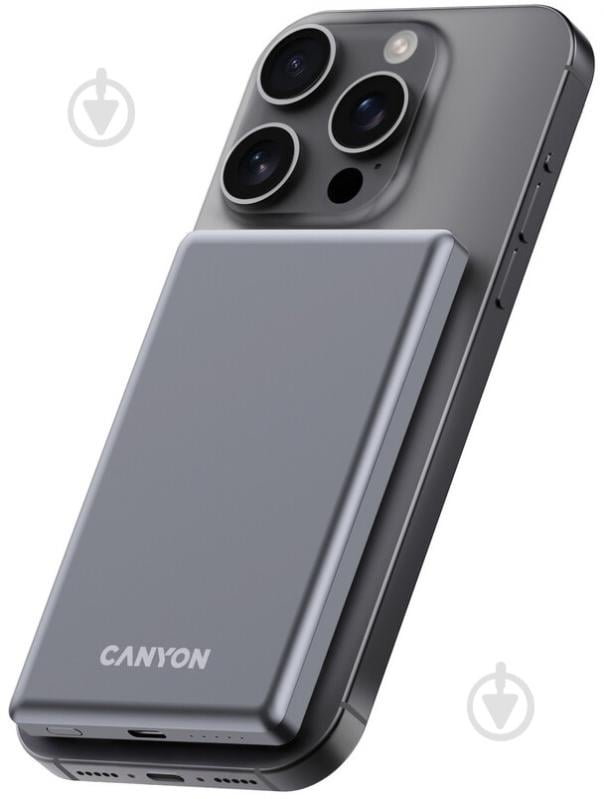 Повербанк Canyon OnPower 505 slim Magsafe PD20W 5000 mAh dark grey (CNS-CPB505DG) - фото 6