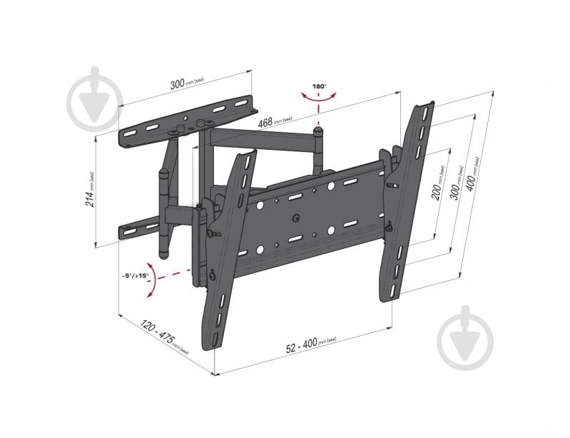 Кріплення для телевізора Expert E40S7 поворотно-похилі 32"-65" чорний - фото 11