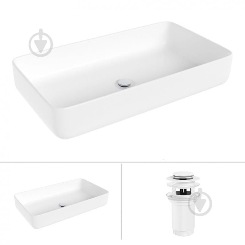 Умывальник Helmken 48760000 2 в 1: прямоугольный 60 см с донным клапаном Сlick-clack, белый матовый - фото 1