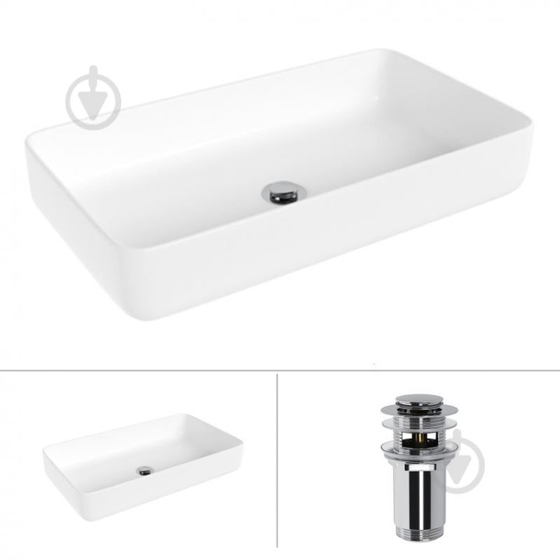 Умывальник Helmken 48760000 2 в 1: прямоугольный 60 см с донным клапаном Сlick-clack, хром - фото 1 Умывальник Helmken 48760000 2 в 1: прямоугольный 60 см с донным клапаном Сlick-clack, хром - фото 1