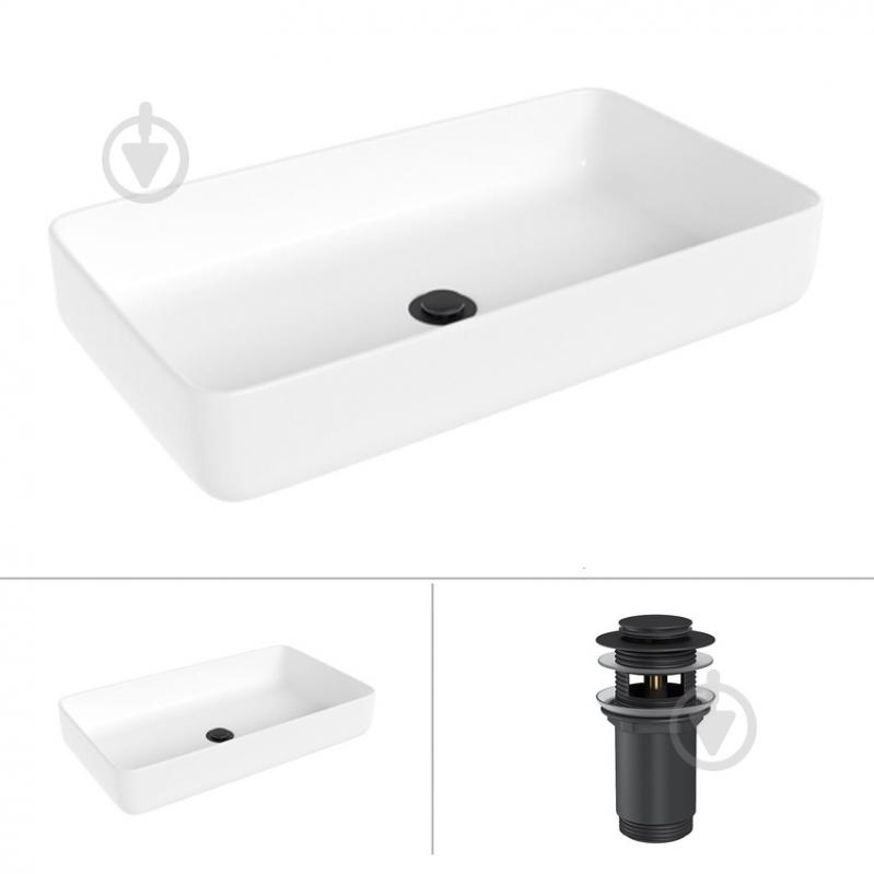 Умывальник Helmken 48760000 2 в 1: прямоугольный 60 см с донным клапаном Сlick-clack, черный матовый - фото 1 Умывальник Helmken 48760000 2 в 1: прямоугольный 60 см с донным клапаном Сlick-clack, черный матовый - фото 1