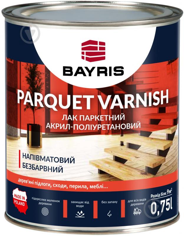 Лак паркетный Parquet Varnish Bayris полумат бесцветный 0,75 л - фото 1