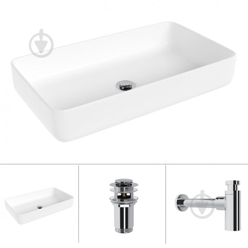 Умывальник Helmken 48760000 3 в 1: прямоугольный 60 см, с сифоном и донным клапаном Сlick-clack, хром - фото 1