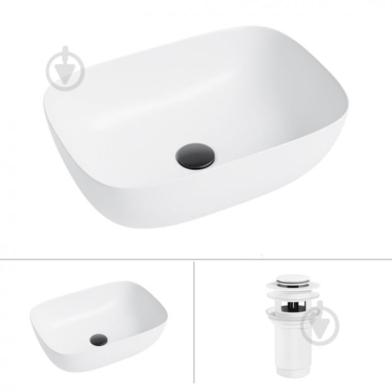 Умивальник Helmken 49346000 2 в 1: прямокутний 46 см із донним клапаном Сlick-clack, білий матовий - фото 1