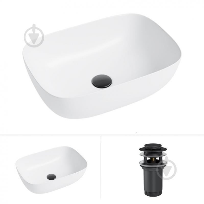 Умивальник Helmken 49346000 2 в 1: прямокутний 46 см із донним клапаном Сlick-clack, чорний матовий - фото 1 Умивальник Helmken 49346000 2 в 1: прямокутний 46 см із донним клапаном Сlick-clack, чорний матовий - фото 1