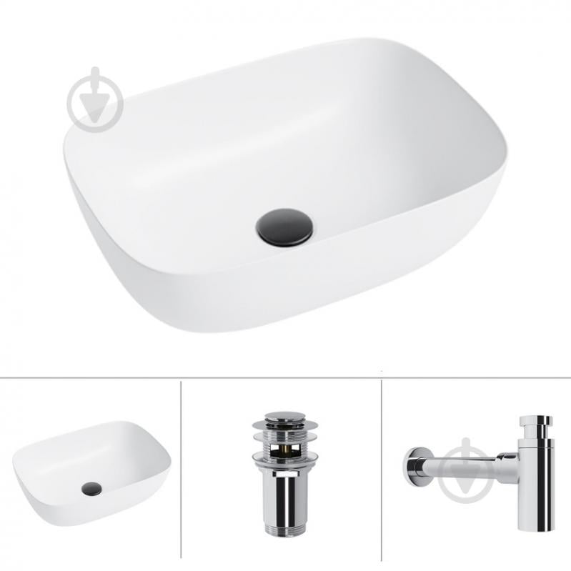 Умивальник Helmken 49346000 3 в 1: прямокутний 46 см, із сифоном і донним клапаном Сlick-clack, хром - фото 1 Умивальник Helmken 49346000 3 в 1: прямокутний 46 см, із сифоном і донним клапаном Сlick-clack, хром - фото 1