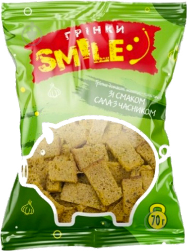 Сухарики ТМ Океан Ізобілія домашние со вкусом сала с чесноком Smile 70 г - фото 1