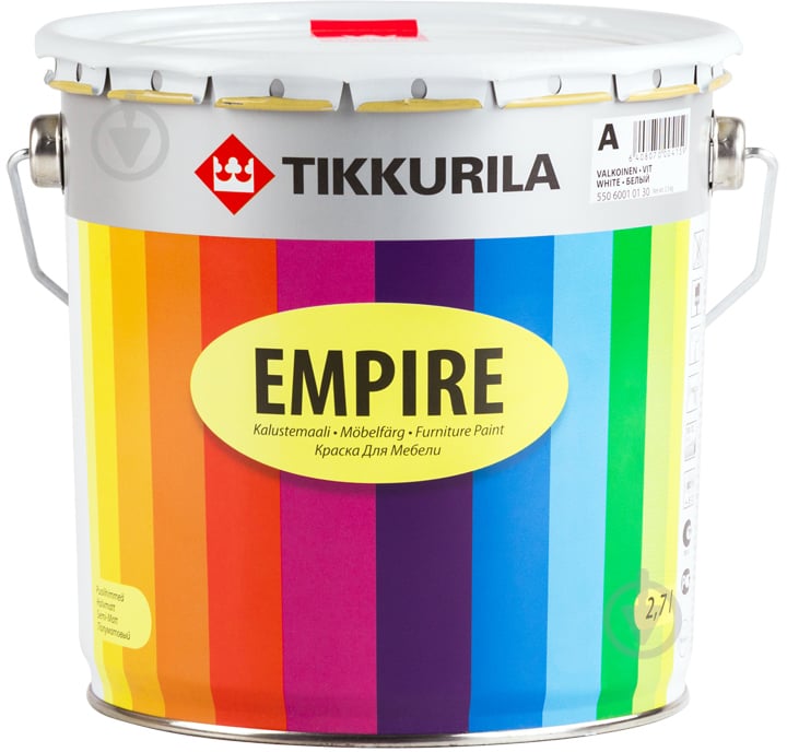 Краска TIKKURILA для мебели Empire база А белый полумат 2,7 л 3,7 кг - фото 1