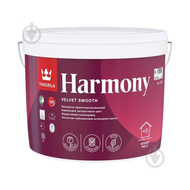 Краска акрилатная водоэмульсионная TIKKURILA Harmony база А глубокий мат белый 12,6 кг - фото 1