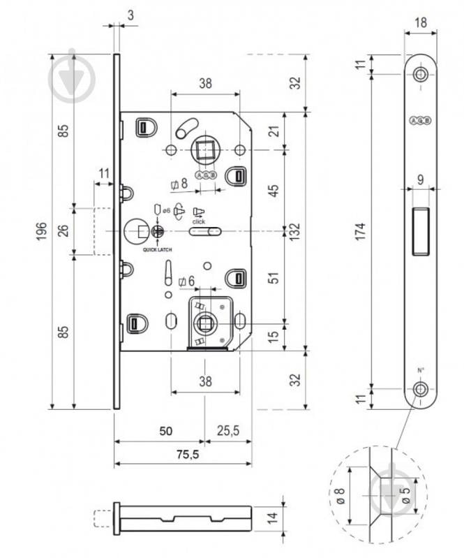 Дверной замок межкомнатный AGB B061025041 Mediana Polaris матовый хром - фото 3