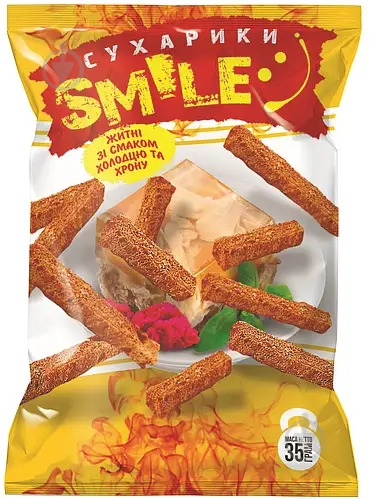 Сухарики ТМ Океан Ізобілія ржаные со вкусом студня и хрена Smile 35 г - фото 1