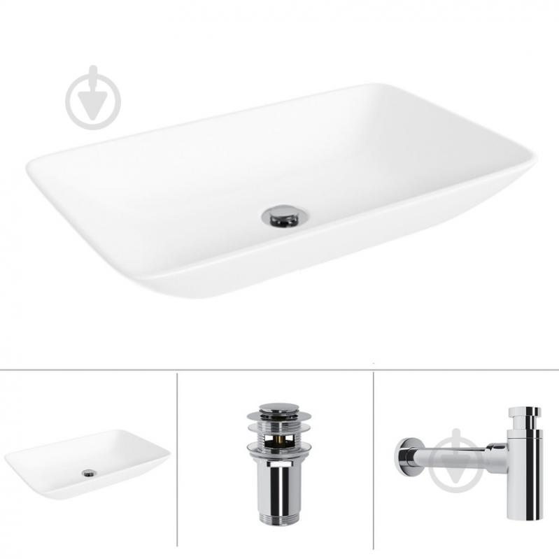 Умивальник Helmken 54059000 3 в 1: прямокутний 59 см, із сифоном і донним клапаном Сlick-clack, хром - фото 1 Умивальник Helmken 54059000 3 в 1: прямокутний 59 см, із сифоном і донним клапаном Сlick-clack, хром - фото 1