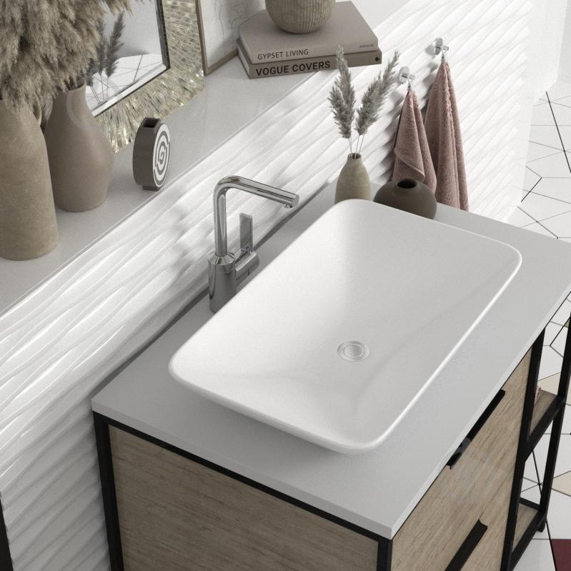 Умивальник Helmken 54059000 3 в 1: прямокутний 59 см, із сифоном і донним клапаном Сlick-clack, чорний матовий - фото 8