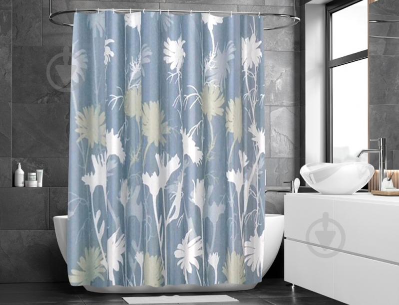 Шторка для ванны Woko FIORI BLU с кольцами 12 шт. 180х180 - фото 1