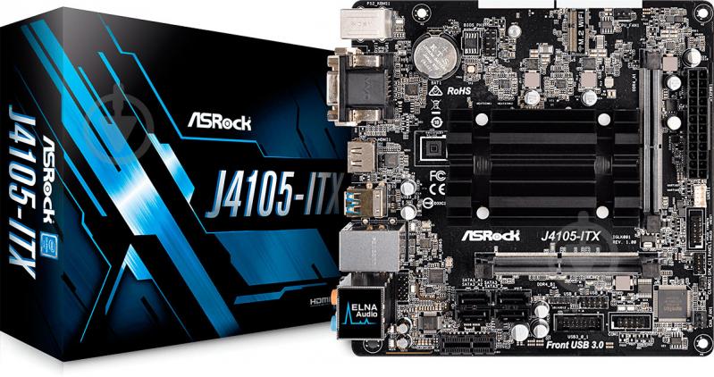 Материнская плата ASRock J4105-ITX (Integrated CPU, SoC, mini ATX) - фото 1