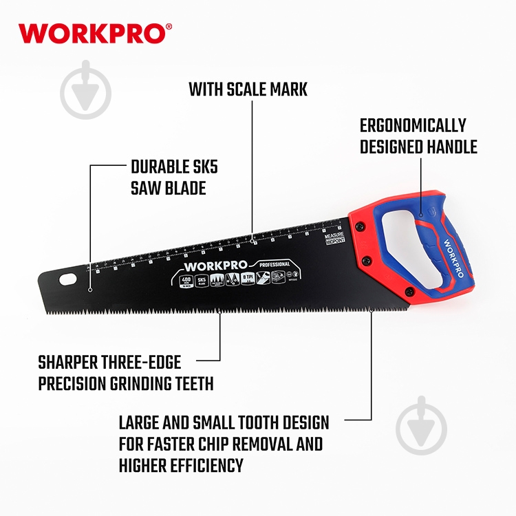 Пила по дереву 400 мм WORKPRO WP215013 - фото 6 Пила по дереву 400 мм WORKPRO WP215013 - фото 6
