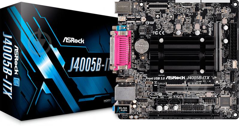 Материнська плата ASRock J4005B-ITX (Integrated CPU, SoC, mini ATX) - фото 1