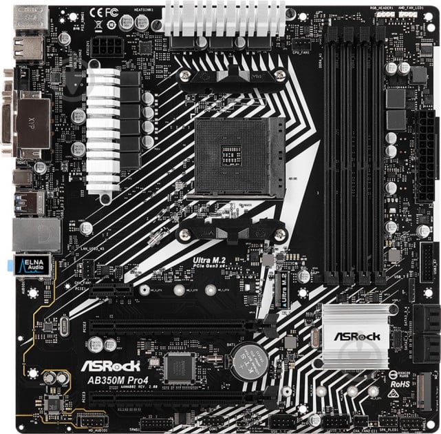 Материнська плата ASRock AB350M PRO4 R2.0 (Socket AM4, AMD B350, mirco ATX) - фото 2