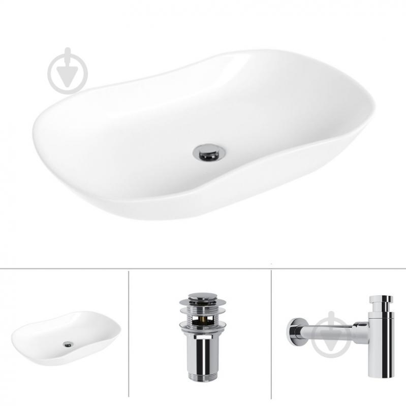 Умывальник Helmken 57066000 3 в 1: овальный 66 см, с сифоном и донным клапаном Сlick-clack, хром - фото 1