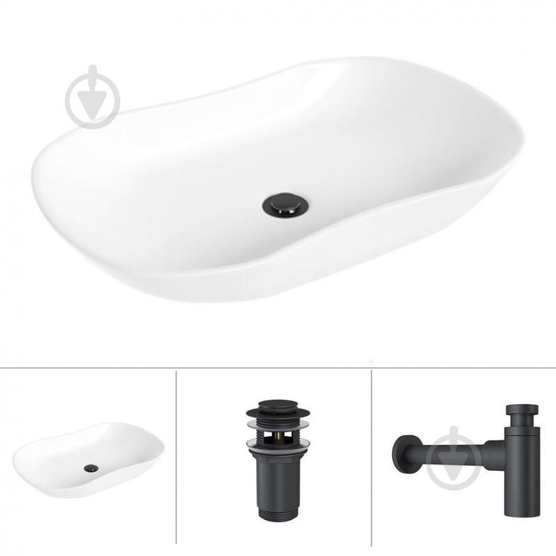 Умывальник Helmken 57066000 3 в 1: овальный 66 см, с сифоном и донным клапаном Сlick-clack, черный матовый - фото 1 Умывальник Helmken 57066000 3 в 1: овальный 66 см, с сифоном и донным клапаном Сlick-clack, черный матовый - фото 1