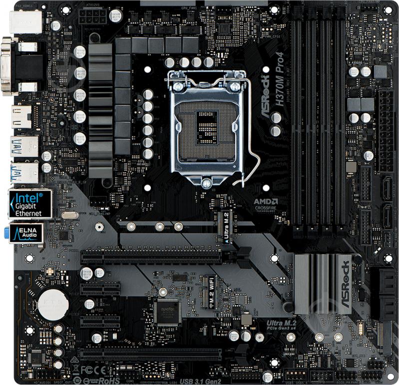 Материнская плата ASRock H370M PRO4 (Socket 1151, Intel H370, mirco ATX) - фото 2