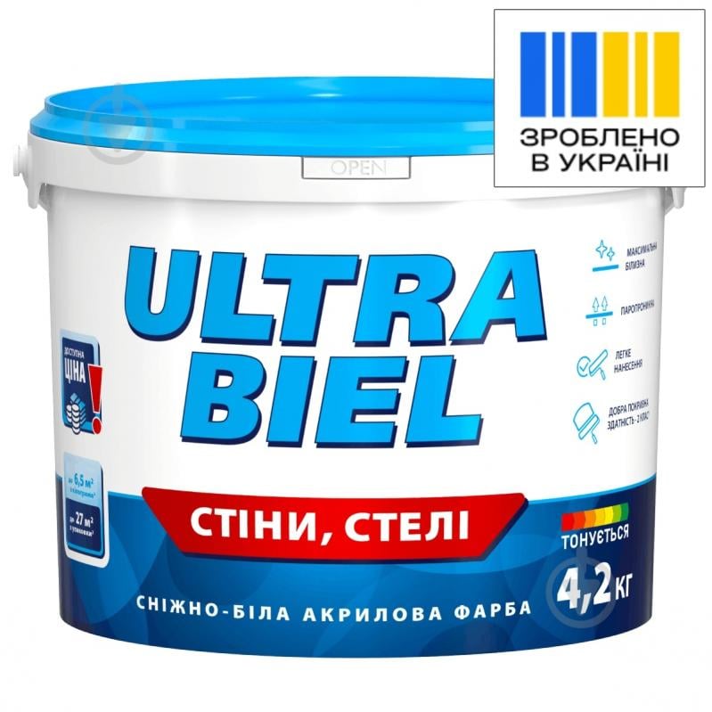 Фарба акрилова водоемульсійна Sniezka Ultra Biel мат білий 3 л 4,2 кг - фото 1