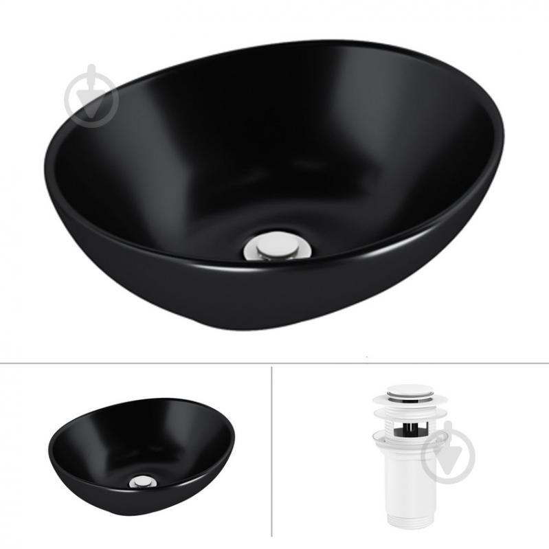 Умивальник Helmken 65241001 2 в 1: овальний 41 см з донним клапаном Сlick-clack, білий матовий - фото 1