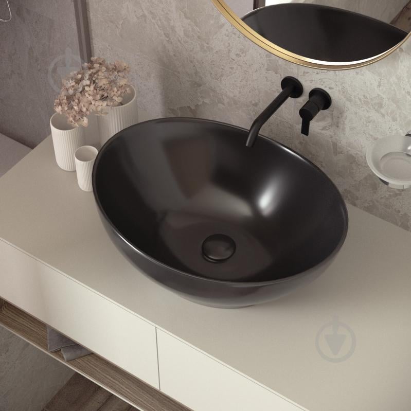 Умивальник Helmken 65241001 2 в 1: овальний 41 см з донним клапаном Сlick-clack, білий матовий - фото 6