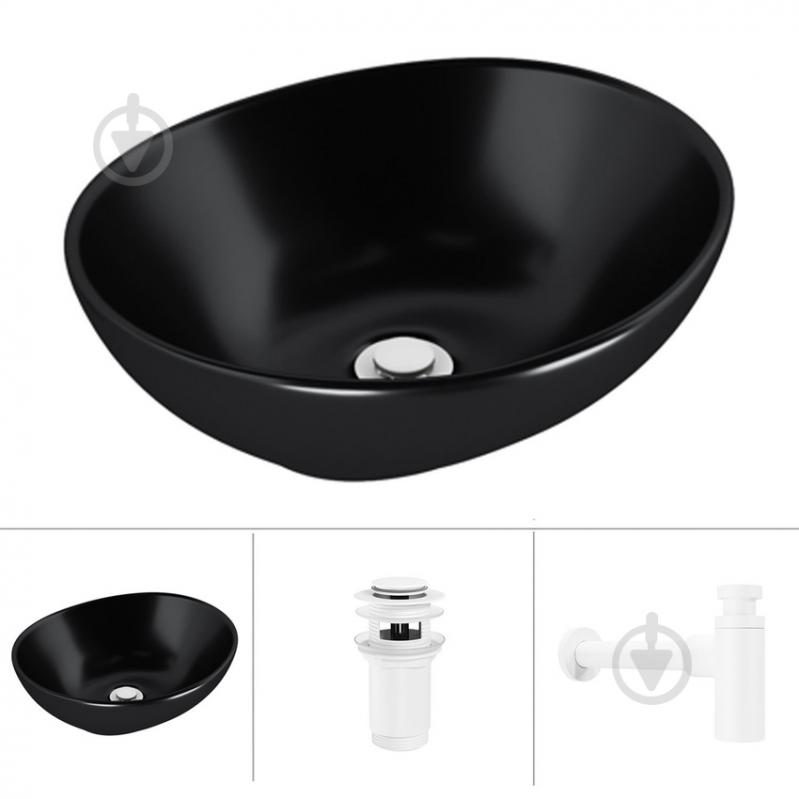 Умивальник Helmken 65241001 3 в 1: овальний 41 см, із сифоном і донним клапаном Сlick-clack, білий матовий - фото 1 Умивальник Helmken 65241001 3 в 1: овальний 41 см, із сифоном і донним клапаном Сlick-clack, білий матовий - фото 1