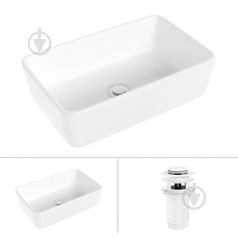 Умывальник Helmken 67448000 2 в 1: прямоугольный 48 см с донным клапаном Сlick-clack, белый матовый - фото 1 Умывальник Helmken 67448000 2 в 1: прямоугольный 48 см с донным клапаном Сlick-clack, белый матовый - фото 1