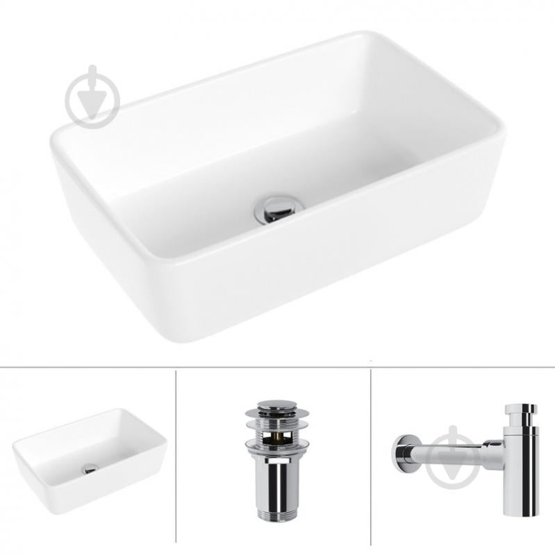 Умывальник Helmken 67448000 3 в 1: прямоугольный 48 см, с сифоном и донным клапаном Сlick-clack, хром - фото 1 Умывальник Helmken 67448000 3 в 1: прямоугольный 48 см, с сифоном и донным клапаном Сlick-clack, хром - фото 1