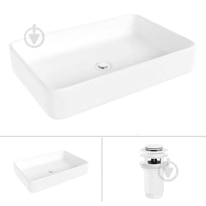 Умывальник Helmken 84261000 2 в 1: прямоугольный 61,5 см с донным клапаном Сlick-clack, белый матовый - фото 1