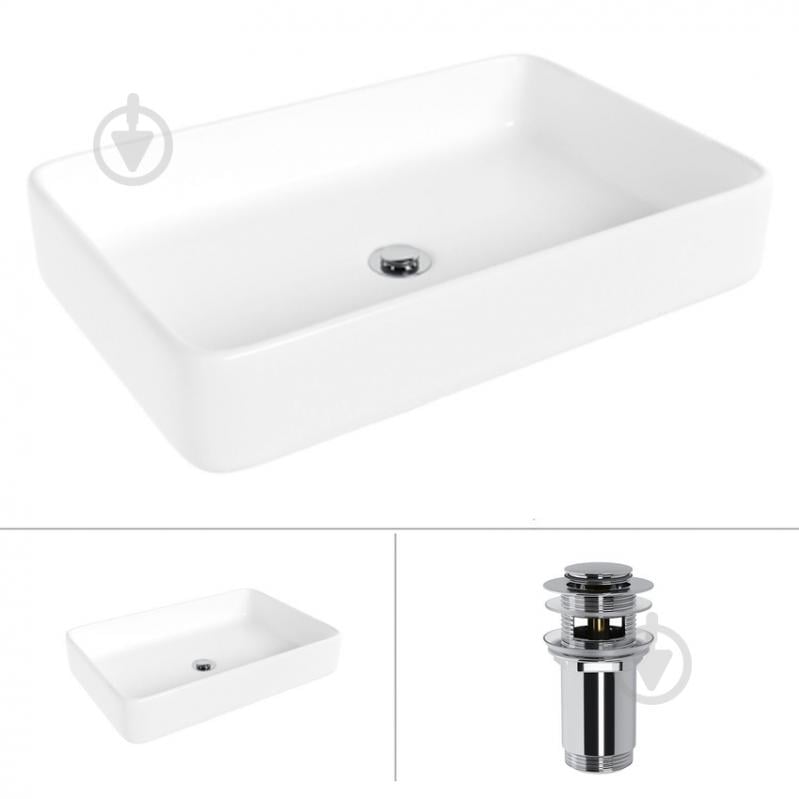 Умывальник Helmken 84261000 2 в 1: прямоугольный 61,5 см с донным клапаном Сlick-clack, хром - фото 1