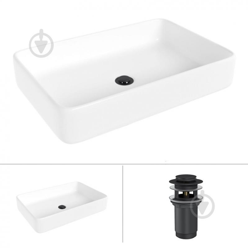 Умывальник Helmken 84261000 2 в 1: прямоугольный 61,5 см с донным клапаном Сlick-clack, черный матовый - фото 1 Умывальник Helmken 84261000 2 в 1: прямоугольный 61,5 см с донным клапаном Сlick-clack, черный матовый - фото 1