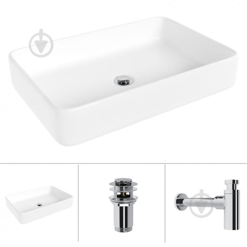 Умывальник Helmken 84261000 3 в 1: прямоугольный 61,5 см, с сифоном и донным клапаном Сlick-clack, хром - фото 1 Умывальник Helmken 84261000 3 в 1: прямоугольный 61,5 см, с сифоном и донным клапаном Сlick-clack, хром - фото 1