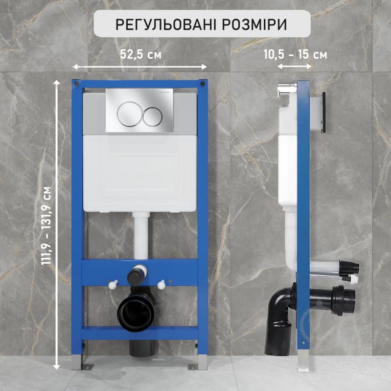 Інсталяція для унітаза Helmken 4 в 1 38097002 з круглою кнопкою (хром) + шумоізоляція - фото 3