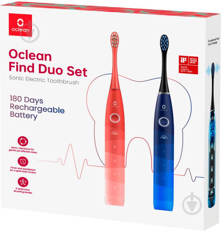 Електрична зубна щітка Oclean Find Duo Set Red and Blue 2 шт - фото 5