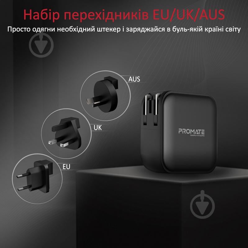 Мережевий зарядний пристрій Promate GaNPort4-100PD 100 Вт 3хUSB-C+USB-A Black - фото 5