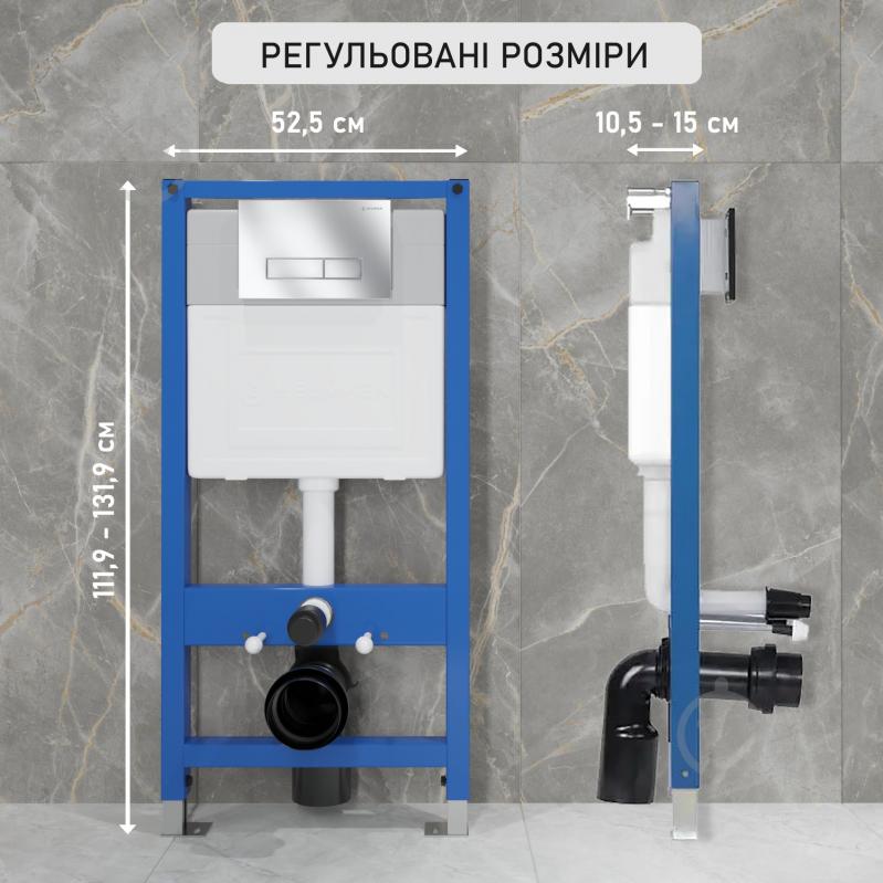 Комплект Helmken 35103001 4 в 1 підвісний унітаз із сидінням Slim Duroplast/Soft- close + інсталяція з вузькою кнопкою (хро - фото 3