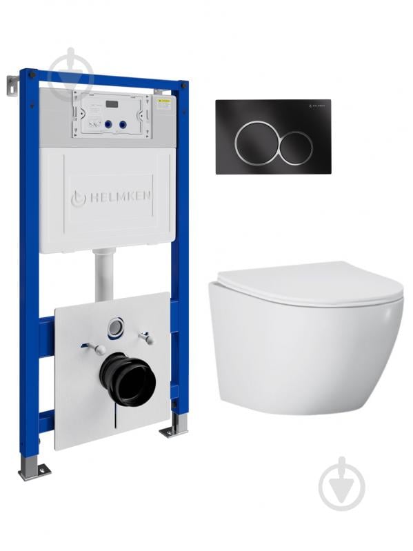 Комплект Helmken 35103001 4 в 1 підвісний унітаз із сидінням Slim Duroplast/Soft-close + інсталяція з круглою кнопк - фото 1