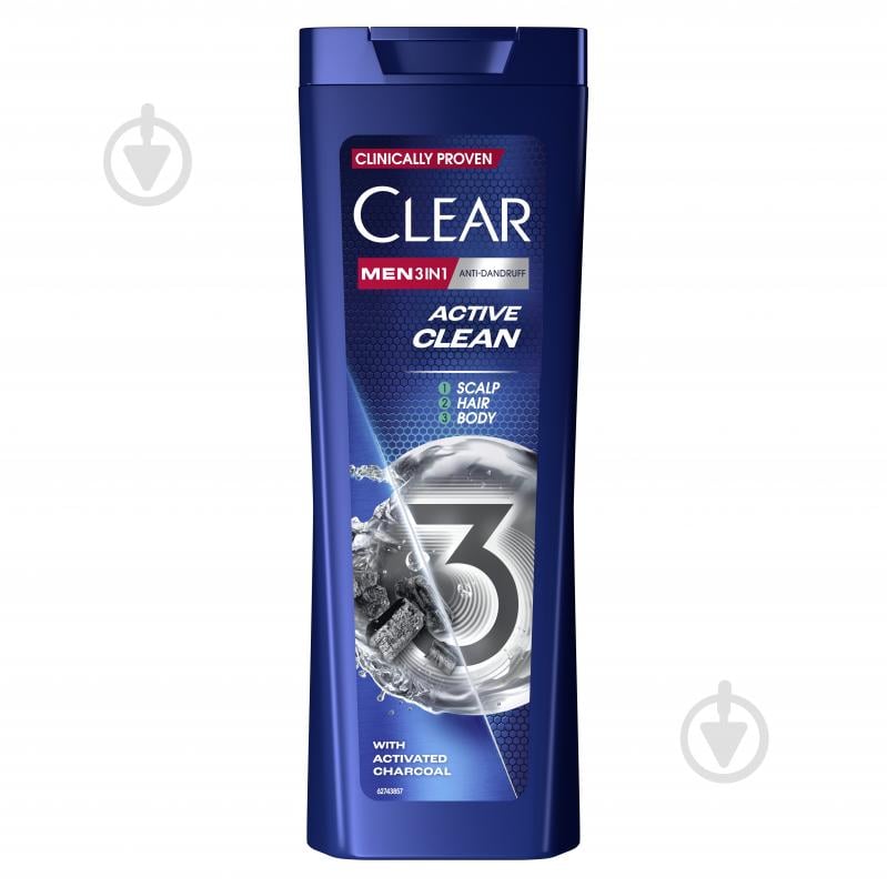 Шампунь 3 в 1 CLEAR Очищение с активированным углем 360 мл - фото 1 Шампунь 3 в 1 CLEAR Очищение с активированным углем 360 мл - фото 1