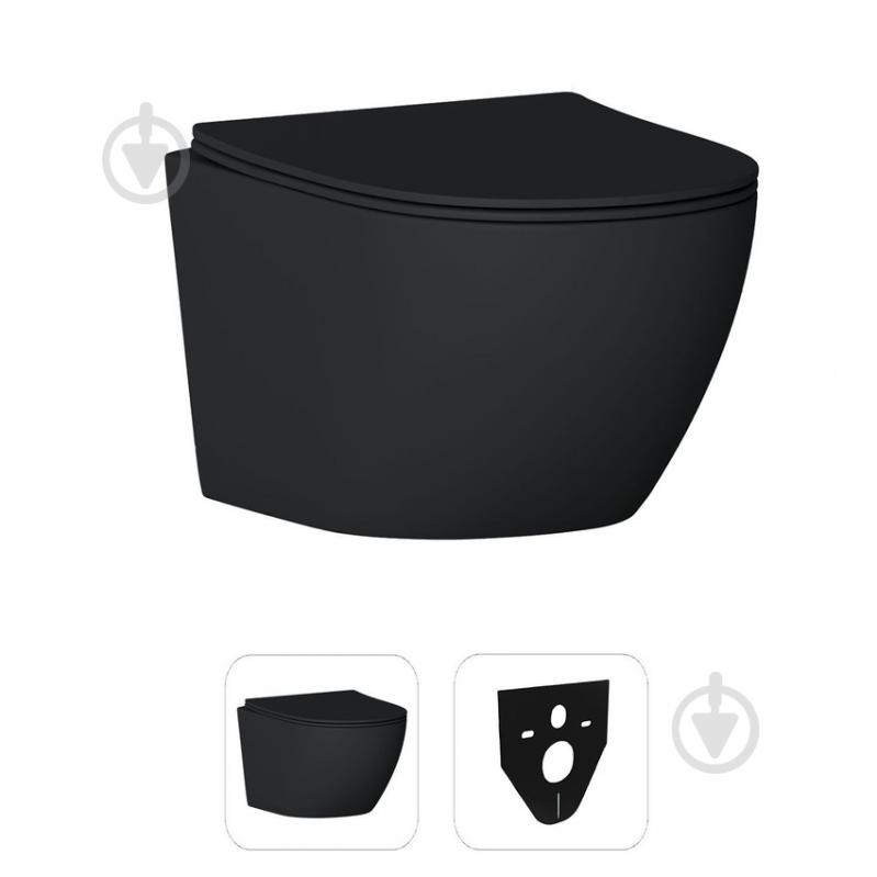 Унитаз подвесной Helmken 35103001B 2 в 1 с сиденьем Soft Сlose/EasyOff дюропласт + шумоизоляция, черный матовый - фото 1 Унитаз подвесной Helmken 35103001B 2 в 1 с сиденьем Soft Сlose/EasyOff дюропласт + шумоизоляция, черный матовый - фото 1