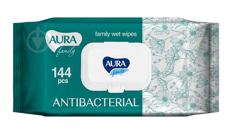 Вологі серветки Aura Antibacterial 144 шт. - фото 1